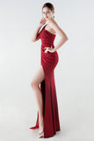 Black One Shoulder Sheath Long Prom Dress with Slit