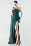 Black One Shoulder Sheath Long Prom Dress with Slit