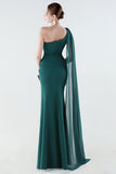 Black One Shoulder Sheath Long Prom Dress with Slit
