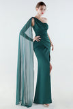 Black One Shoulder Sheath Long Prom Dress with Slit