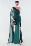 Black One Shoulder Sheath Long Prom Dress with Slit