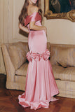 Blush Mermaid Off the Shoulder Long Prom Dress with Bowknot