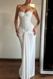 White Corset Sheath Strapless Long Prom Dress