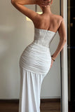 White Corset Sheath Strapless Long Prom Dress