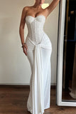 White Corset Sheath Strapless Long Prom Dress