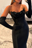 Black Strapless Corset Long Prom Dress with Beading