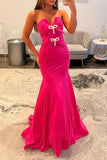 Strapless Black Mermaid Long Prom Dress with Bowknot