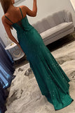 Sparkly Emerald Green Corset Long Beaded Prom Dress with Ruffles