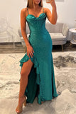 Sparkly Emerald Green Corset Long Beaded Prom Dress with Ruffles