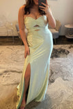 Sparkly Light Green Cut Out Long Beaded Prom Dress with Slit