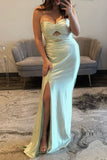 Sparkly Light Green Cut Out Long Beaded Prom Dress with Slit