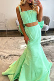 Green Hollow Out Mermaid Long Prom Dress with Bowknot