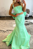 Green Hollow Out Mermaid Long Prom Dress with Bowknot