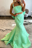 Green Hollow Out Mermaid Long Prom Dress with Bowknot