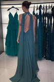 Peacock Green Halter A Line Long Prom Dress with 3D Flower