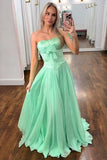 Blush Chiffon Strapless A-Line Prom Dress with Slit