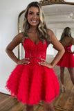 Pink Beaded Corset A Line Tiered Homecoming Dress