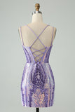 Sparkly Dark Purple Sheath Corset Mini Homecoming Dress with Sequins