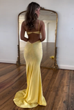 Glitter Yellow Spaghetti Straps Mermaid Hollow-out Prom Dress with Beading