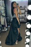 Black High Low Satin A-Line Mirror Homecoming Dress