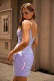 Sparkly Lilac Bodycon Corset Homecoming Dress With Appliques