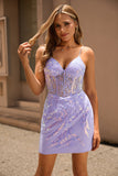 Sparkly Lilac Bodycon Corset Homecoming Dress With Appliques