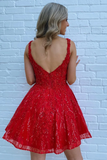 Red Sequins A-Line Homecoming Dress with Pockets
