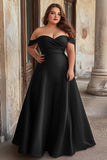 Plus Size Dark Green Off The Shoulder Satin A Line Formal Dress