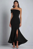 Navy Crepe One Shoulder Sheath Long Formal Dress with Slit