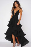 Red A Line Spaghetti Straps Tiered High Low Formal Dress