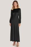 Ivory Satin Scoop Neck A Line Formal Dress with Long Sleeves