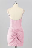 Blush Pink Corset Tight Mini Homecoming Dress with Beading