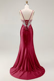 Grey Pink Spaghetti Straps Mermaid Long Prom Dress with Beading