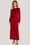 Ivory Satin Scoop Neck A Line Formal Dress with Long Sleeves