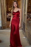 Spaghetti Straps Satin Black Sheath Long Formal Dress