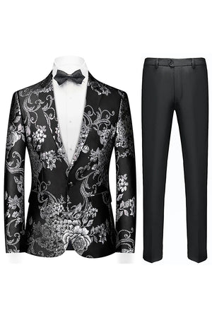 Men's Black 2-Piece Jacquard Notched Lapel Jacket & Pants Prom Suits