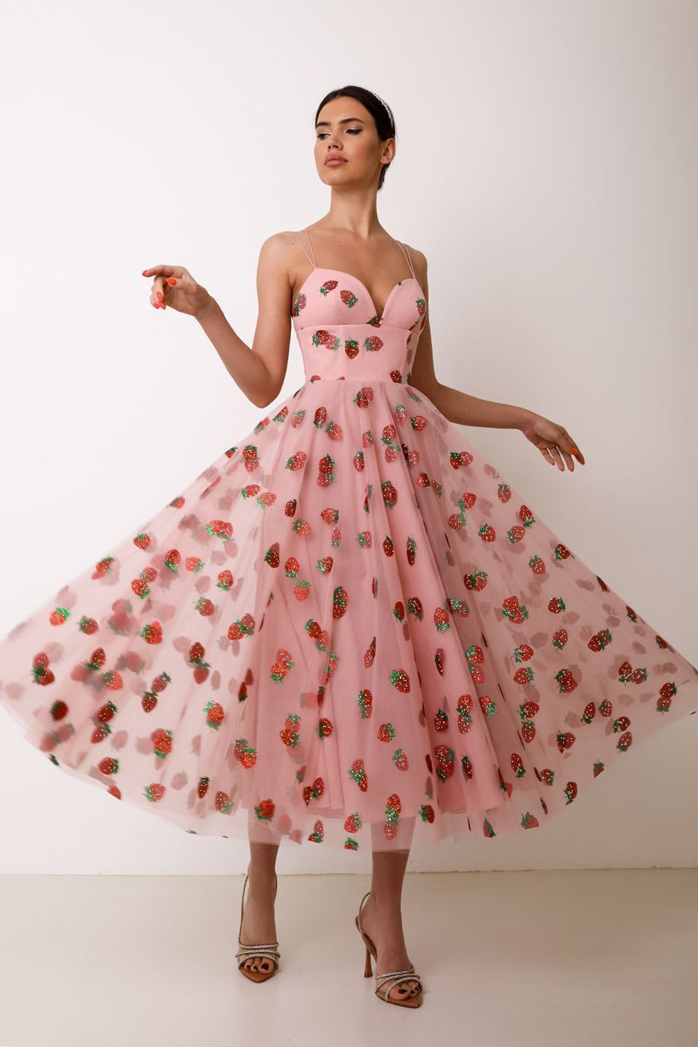 Sweet A-Line Tea Length Printed Cocktail Party Dress