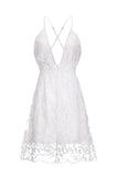 A-Line Spaghetti Straps Criss-Cross Back White Short Graduation Dress