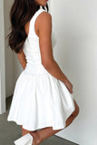 A-Line Square Neck Short White Graduation Dress