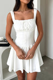 A-Line Square Neck Short White Graduation Dress