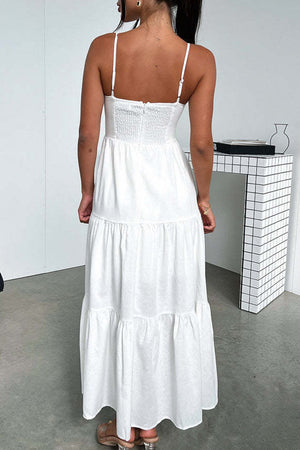 A-Line Spaghetti Straps Tea Length White Summer Beach Dress