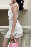 Bodycon Straps Lace White Short Graduation Dress