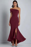 Navy Crepe One Shoulder Sheath Long Formal Dress with Slit