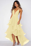 Red A Line Spaghetti Straps Tiered High Low Formal Dress