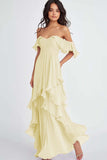 Ruffled Pleated Lilac Off the Shoulder A Line Long Formal Dress
