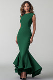 Plum Crepe Mermaid Round Neck Long Formal Dress