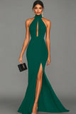 Black Mermaid Halter Neck Satin Prom Dress
