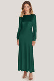 Ivory Satin Scoop Neck A Line Formal Dress with Long Sleeves