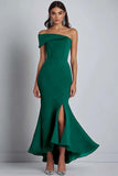 Navy Crepe One Shoulder Sheath Long Formal Dress with Slit