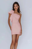 White One Shoulder Bow Bodycon Homecoming Dress